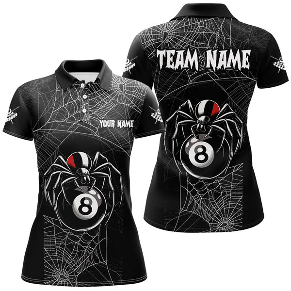 Maxcorners Funny Spider Web 8 Ball Pool Black Billiard Shirts Custom Spider Billiard Halloween Shirts