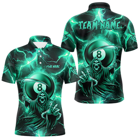 Maxcorners Turquoise Grim Reaper 8 Ball Men's Billiard Shirt Custom Thunder Lightning Pool Team Jersey TU2309