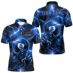 Maxcorners Personalized Blue Grim Reaper 8 Ball Men's Billiard Shirt Custom Thunder Lightning Pool Team Jersey MT2709