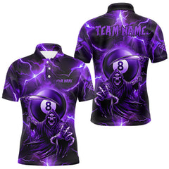 Maxcorners Purple Grim Reaper 8 Ball Men's Billiard Shirt Custom Thunder Lightning Halloween Pool Team Jersey TU2309