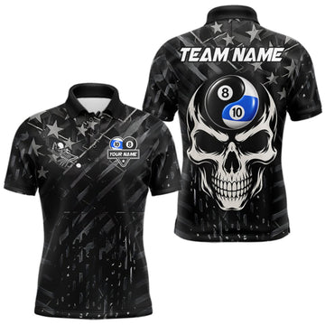Maxcorners Black US Flag 8 Ball & 10 Ball Yin-Yang Skull Billiard Shirts For Men Custom Pool Team Jersey LM2709