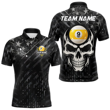 Maxcorners Black US Flag 9 Ball Billiard Pool Shirts For Men Custom Billiard League Team Jersey Polo, 1/4 Zip LM2709
