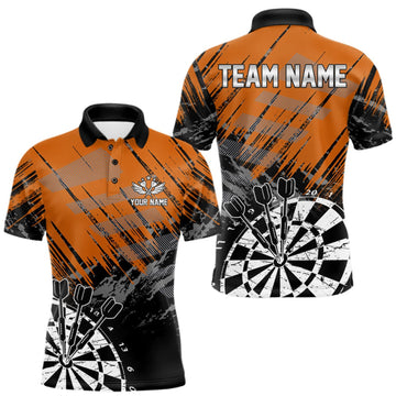 Maxcorners Orange Black Grunge Darts Shirt For Men Custom Dart Jersey With Pocket Option LM2709