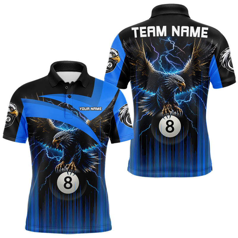 Maxcorners Black And Blue 8 Ball Pool Eagle Lightning Billiard Shirts For Men Custom Billiard Team Jersey
