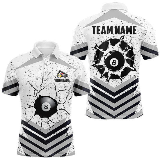 Maxcorners Funny Crack 8 Ball Billiard Pool Shirts For Men Custom White Grunge Billiard League Team Jersey