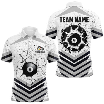 Maxcorners Funny Crack 8 Ball Billiard Pool Shirts For Men Custom White Grunge Billiard League Team Jersey