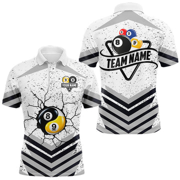 Maxcorners Funny Yin-Yang 8 Ball & 9 Ball Billiard Shirts For Men Custom White Grunge Pool Team Jersey