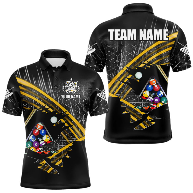 Maxcorners Personalized Billiard Shirts For Men Custom Yellow Billiard Pool Ball Jersey, Billiard Team Shirt