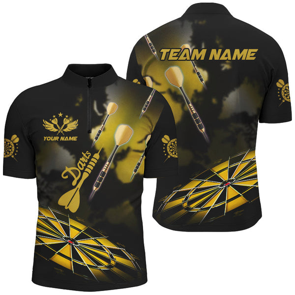 Max Corners Yellow Dart Board Hazy Smoke Custom 3D Dart Shirts For Men, Darts League Team Shirt Dart Jerseys Customized Name 3D Darts Polo Shirt For Men