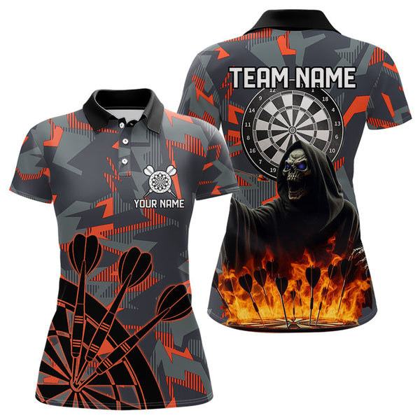 Maxcorners Personalized Death Skeleton Fire Camo Dart Shirts Custom Camouflage Darts League Jerseys