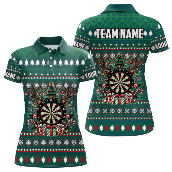 Maxcorners Green Christmas Pattern Custom Dart Shirts Funny Darts Christmas Gifts Xmas Dart Jerseys