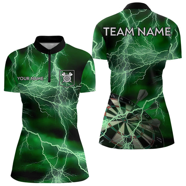 Maxcorners Black And Green Thunder Lightning Dart Shirts With Pocket For Men Custom 3D Darts Team Jerseys