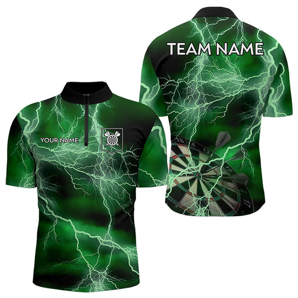 Maxcorners Black And Green Thunder Lightning Dart Shirts With Pocket For Men Custom 3D Darts Team Jerseys