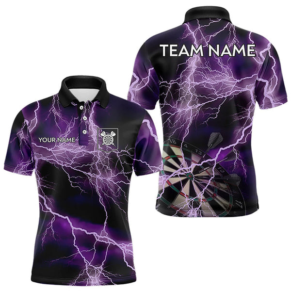 Maxcorners Black And Purple Thunder Lightning Dart Shirts With Pocket For Men Custom 3D Darts Team Jerseys