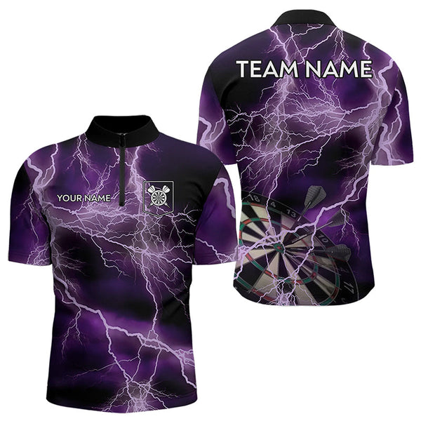 Maxcorners Black And Purple Thunder Lightning Dart Shirts With Pocket For Men Custom 3D Darts Team Jerseys