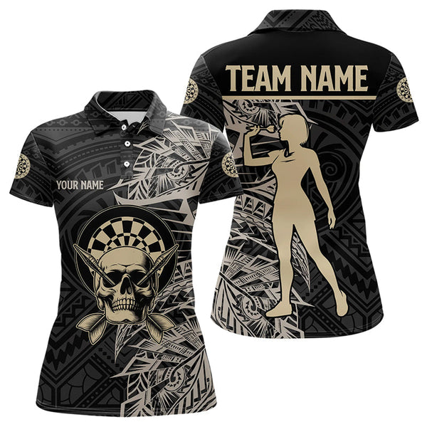 Maxcorners Gold And Black Tribal Pattern Custom Dart Shirts For Men, Skull Darts Team Shirts Dart Jerseys