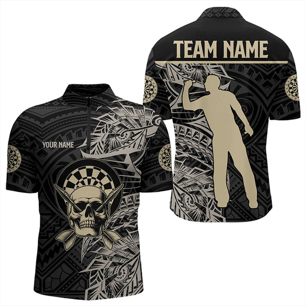 Maxcorners Gold And Black Tribal Pattern Custom Dart Shirts For Men, Skull Darts Team Shirts Dart Jerseys