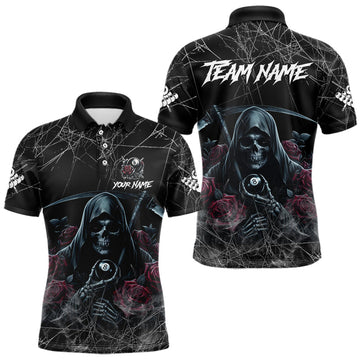 Maxcorners Death Skeleton 8 Ball Pool Roses Men'S Billiard Shirt Custom Billiard Jersey, Billiard Team Shirts