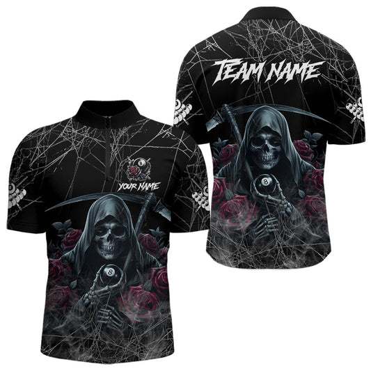 Maxcorners Death Skeleton 8 Ball Pool Roses Men'S Billiard Shirt Custom Billiard Jersey, Billiard Team Shirts