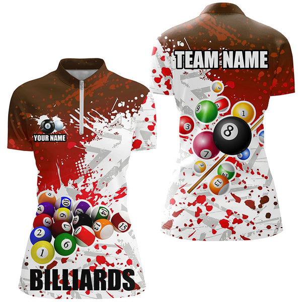 MaxCorners Billiard Red Billiard Balls Paint Splas Customized Name, Team Name 3D Polo Shirt For Women