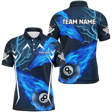 Maxcorners Grunge Ball 8 Billiard Polo Shirts For Men Custom Name Billiard Shirt