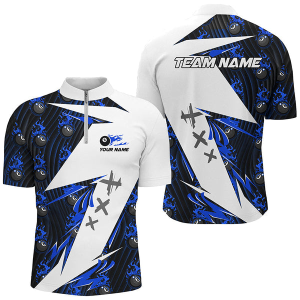 Maxcorners Blue Billiard 8 Ball Flame Pattern Custom Pool Shirts Billiard Tournament Jerseys