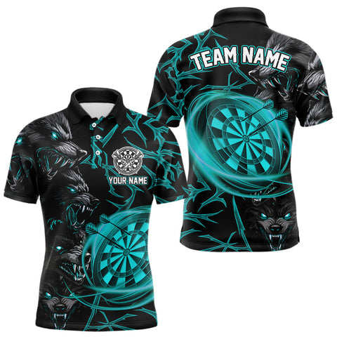 Maxcorners Personalized Wolf Dart Shirts For Men Custom Lights Dartboard Darts Team Jerseys |Turquoise MT2108