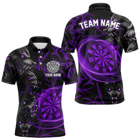 Maxcorners Personalized Wolf Dart Shirts For Men Custom Lights Dartboard Darts Team Jerseys |Purple MT2108