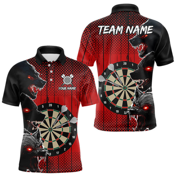 Maxcorners Personalized Red Grunge Wolf Darts Shirt For Men Custom Funny Darts Jersey Team Polo & 1/4 Zip MT2108