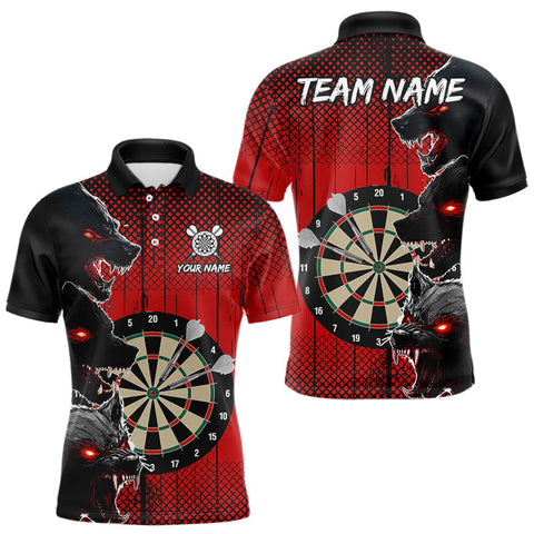Maxcorners Personalized Red Grunge Wolf Darts Shirt For Men Custom Funny Darts Jersey Team Polo & 1/4 Zip MT2108