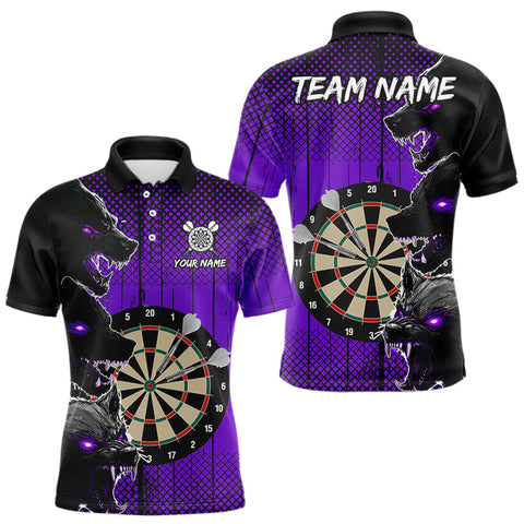 Maxcorners Personalized Purple Grunge Wolf Darts Shirt For Men Custom Funny Darts Jersey Team Polo & 1/4 Zip MT2108
