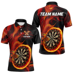 Maxcorners Red Flaming Dartboard Shirt For Men Custom Fire Darts Jersey Polo & Quarter Zip Team Uniform LM2408