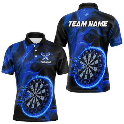 Maxcorners Blue Flaming Dartboard Shirt For Men Custom Fire Darts Jersey Polo & Quarter Zip Team Uniform  LM2408