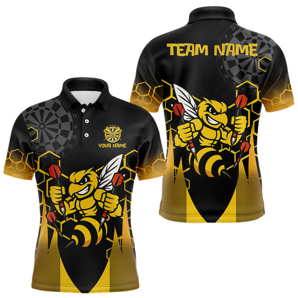 Maxcorners Personalized Yellow Black Funny Bee Darts Shirt For Men Custom Darts Jersey Outfit Polo & 1/4 Zip LM2408