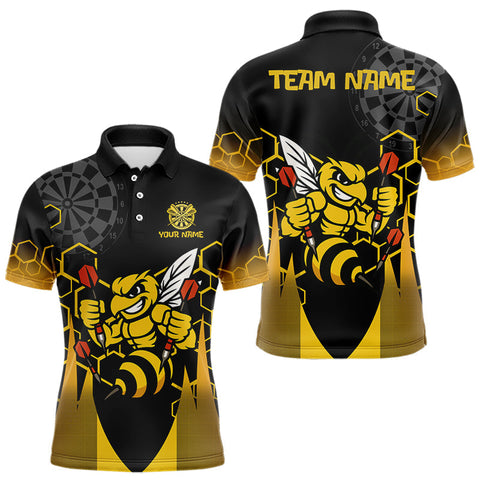 Maxcorners Personalized Yellow Black Funny Bee Darts Shirt For Men Custom Darts Jersey Outfit Polo & 1/4 Zip LM2408