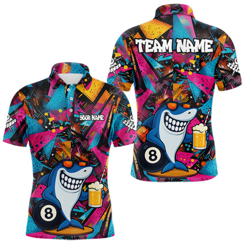 Maxcorners Funny Shark Colorful Graffiti Style Custom 8 Ball Billiard Shirt For Men Best Billiard Team Jersey MT2709
