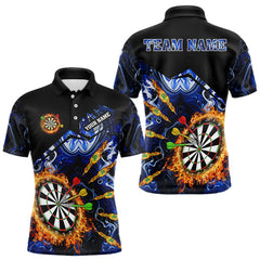 Maxcorners Personalized Blue Dartboard Fire Marble Darts Shirt For Men Custom Dart Team Jersey Polo & 1/4 Zip LM2110