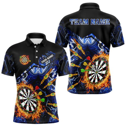 Maxcorners Personalized Blue Dartboard Fire Marble Darts Shirt For Men Custom Dart Team Jersey Polo & 1/4 Zip TU2310
