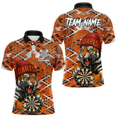 Maxcorners Personalized Orange Black Grunge Tiger Darts Shirt For Men Custom Darts Team Jersey Polo & 1/4 Zip LM2110