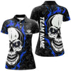 Maxcorners Personalized Blue Flame Skull Billiard Polo Shirts For Men Custom Team Name Billiard Jerseys Lm105