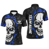 Maxcorners Personalized Blue Flame Skull Billiard Polo Shirts For Men Custom Team Name Billiard Jerseys Lm105