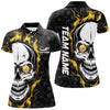 Maxcorners Personalized 9 Ball Pool Yellow Flame Skull Billiard Men Polo Shirts Custom Name Billiard Jerseys Lm105