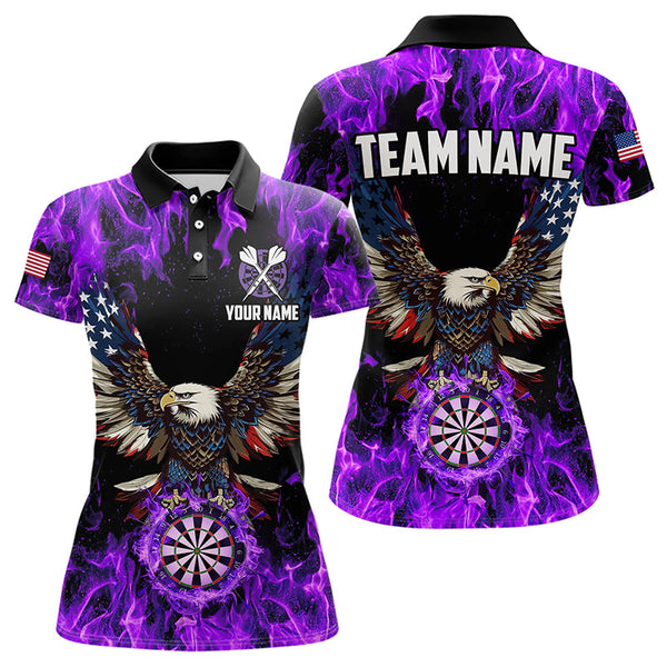 Maxcorners Purple Flame American Flag Eagle Custom 3D Dart Shirts For Women, Patriotic Darts League Team Jersey