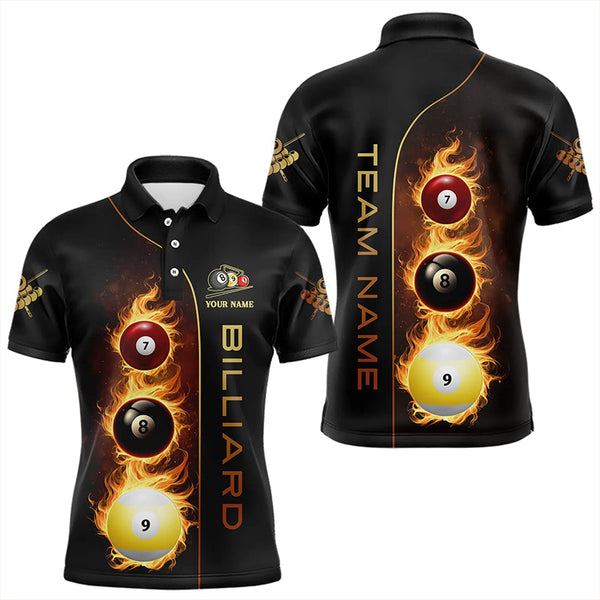 Maxcorners Personalized 7 Ball 8 Ball & 9 Ball Fire Flame Billiard Shirt For Men, Unique Billiard Team Jersey