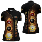 Maxcorners Personalized 7 Ball 8 Ball & 9 Ball Fire Flame Billiard Shirt For Women, Unique Billiard Team Jersey