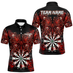 Maxcorners Red Dartboard Butterfly Skull Darts Shirt For Men Custom Darts League Team Jersey Polo & 1/4 Zip TU2212