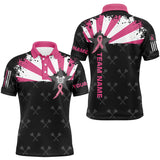 MaxCorners Dart Pink Breast Cancer Awareness Grunge Customized Name, Team Name 3D Polo Shirt For Men