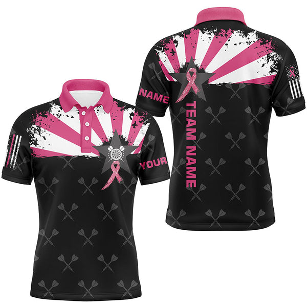 MaxCorners Dart Pink Breast Cancer Awareness Grunge Customized Name, Team Name 3D Polo Shirt For Men