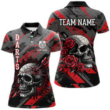 Maxcorners Personalized 3D All Over Print Skull And Roses Custom Darts Shirts For Women Darts Jerseys |Red