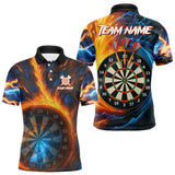 Maxcorners Personalized Blue And Orange Swirl Fire Flame Dart Shirt For Men Custom Darts League Team Jersey LM3006